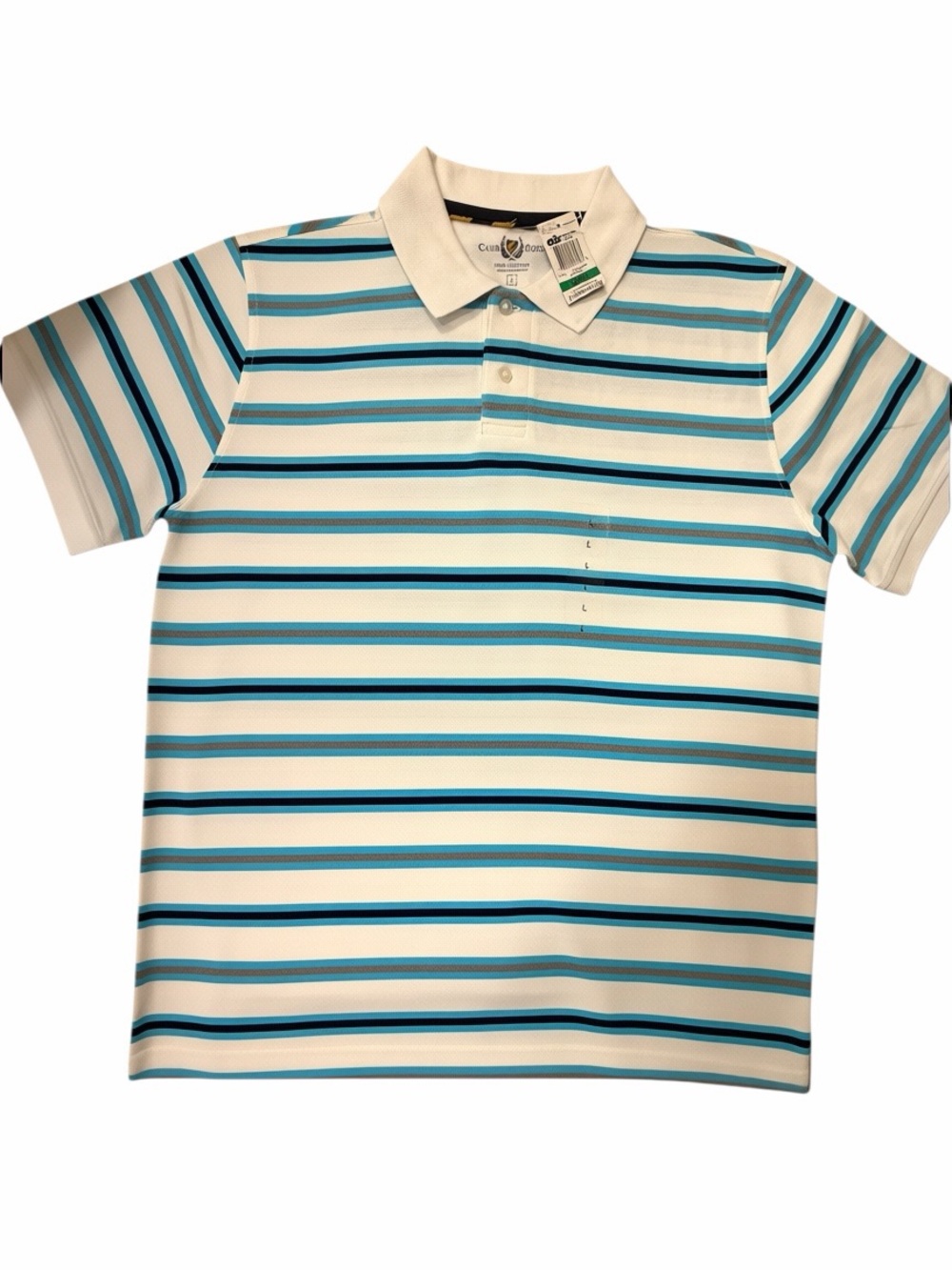 Club Room✨White Pique Polo with Navy & Teal Stripes✨Brand New with Tags